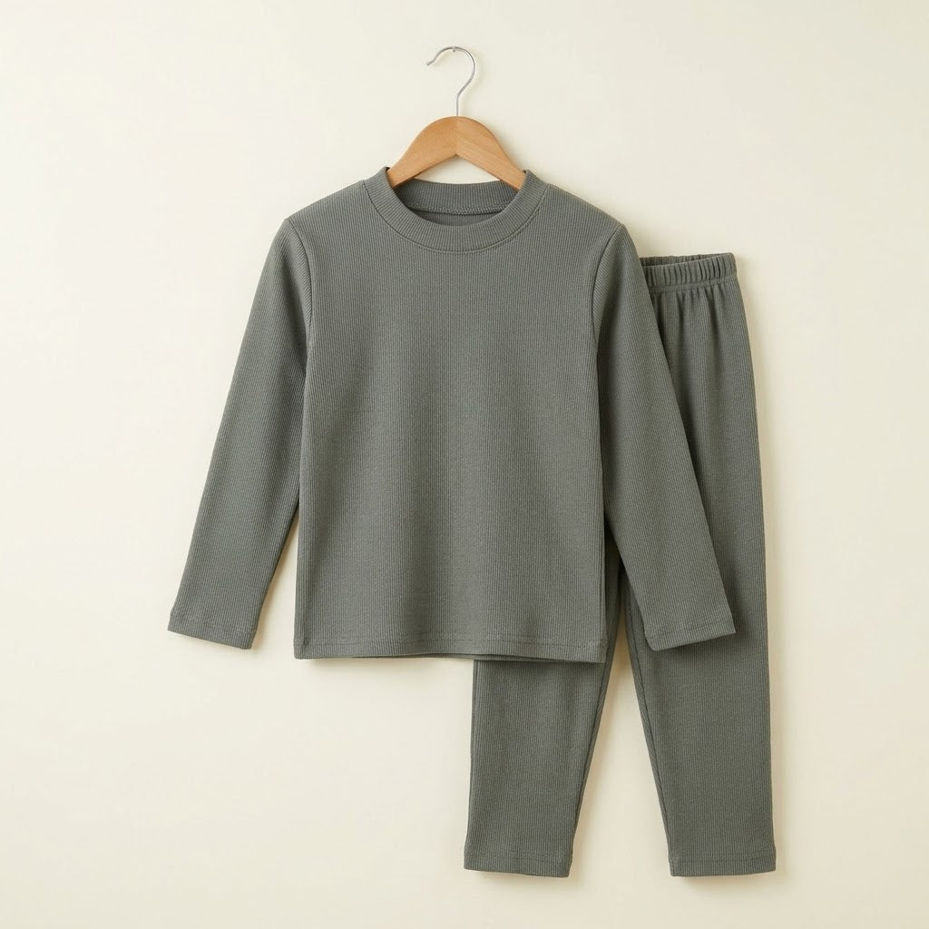 Plain Olive Green Ribbed Suit