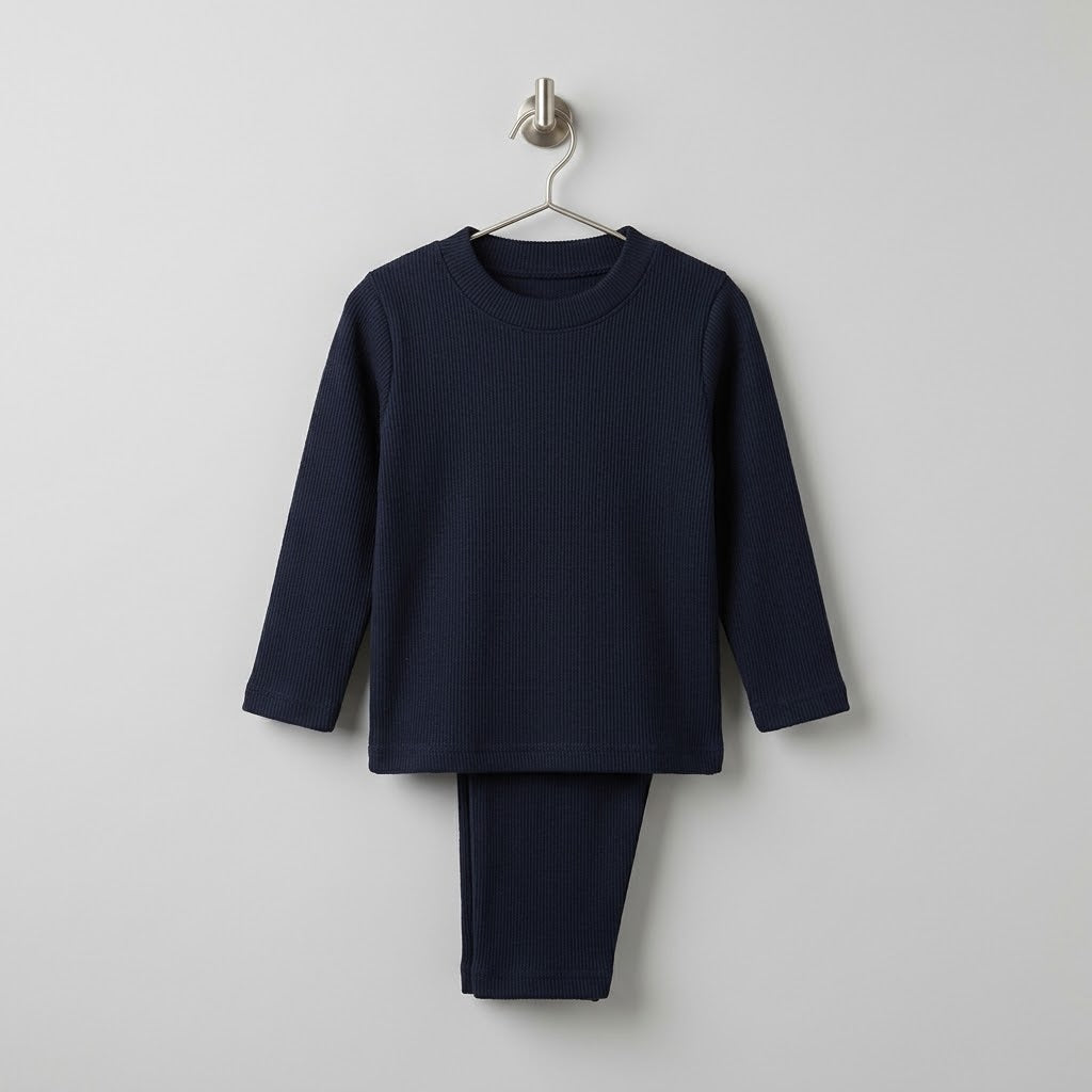 Navy Blue Plain Ribbed Suit