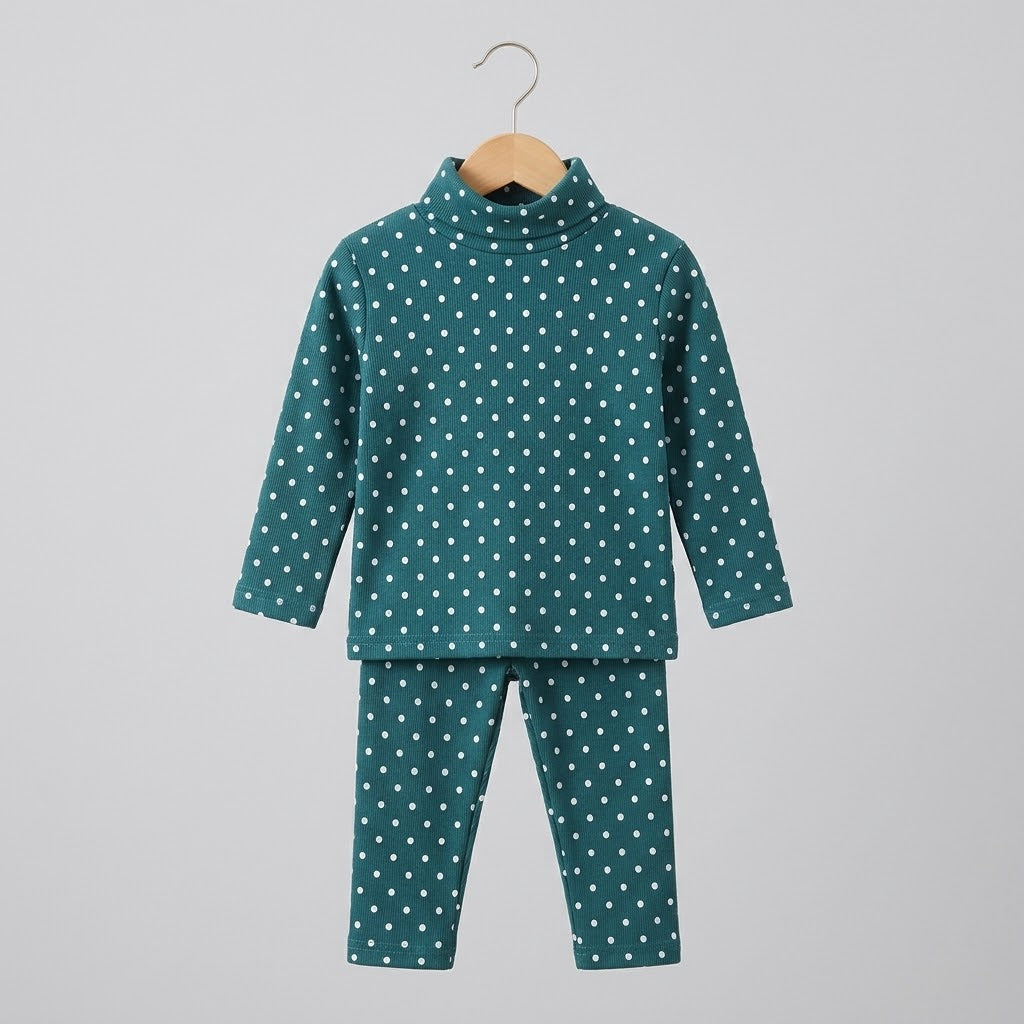 Polka Dots In Green Highneck Set