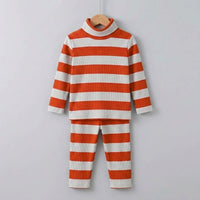 Red And Beige Stripes Highneck Set