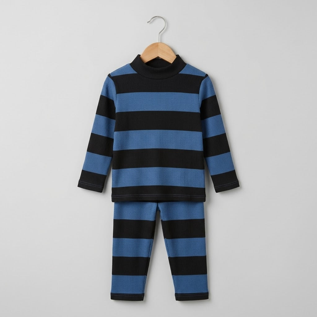 Black And Blue Stripes Highneck Set