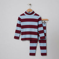 Blue And Maroon Stripes Highneck Set