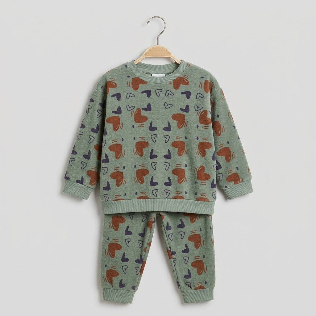 Red Hearts In Gray Fleece Tracksuit