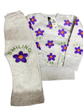 Grey Purple Floral Fleece Tracksuit