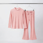 Pink Round Neck Ribbed Suit