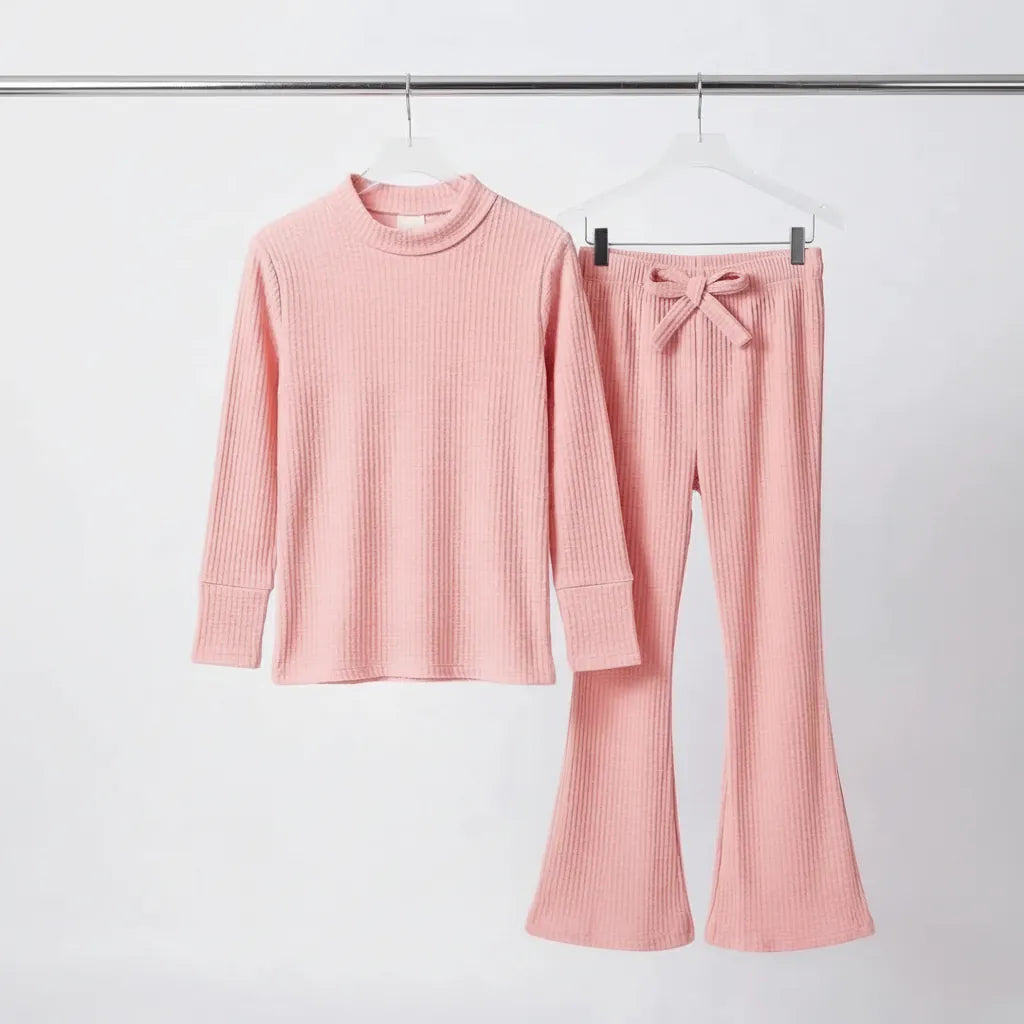 Pink Round Neck Ribbed Suit
