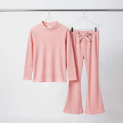 Pink Round Neck Ribbed Suit