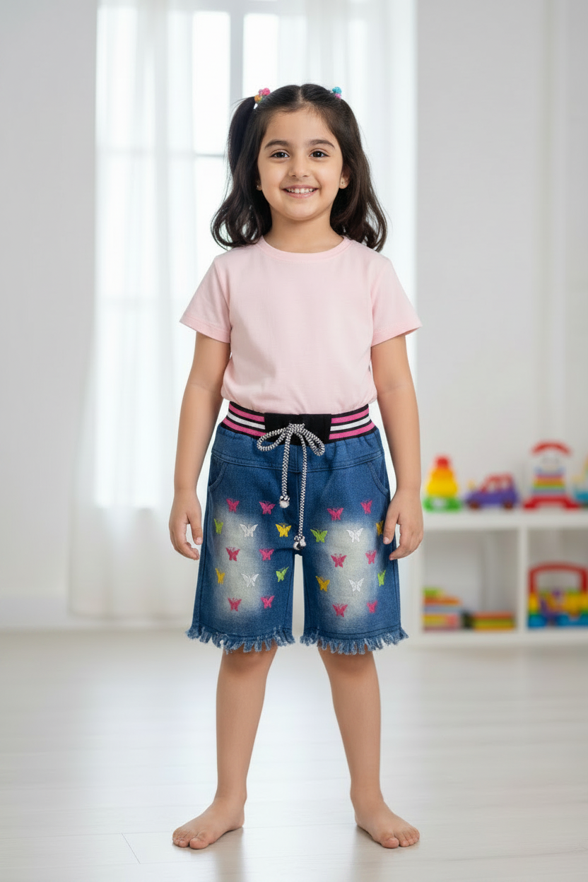 Embroidered Girls Adjustable Shorts
