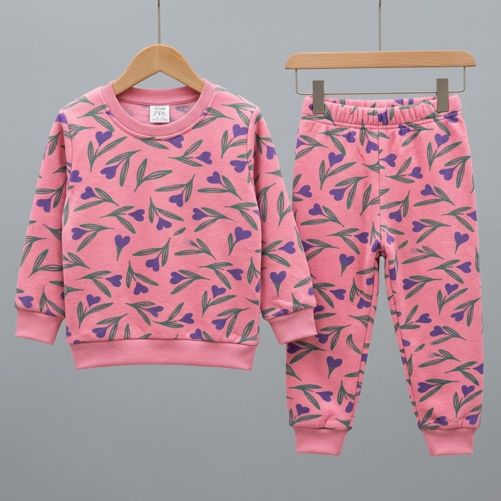 Pink Hearty Leaf Fleece Tracksuit