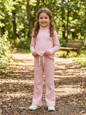 Pink Round Neck Ribbed Suit