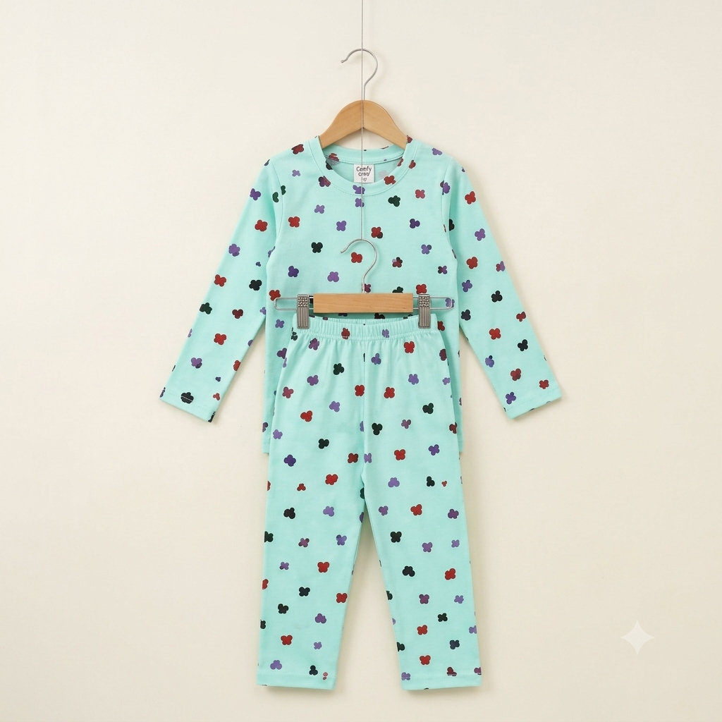 Butterfly In Blue Full Sleeves Cotton Jersey Nightsuit