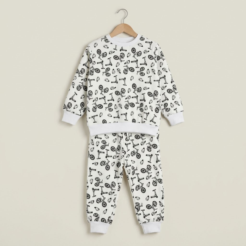 Cycles & Scooty In White Fleece Tracksuit