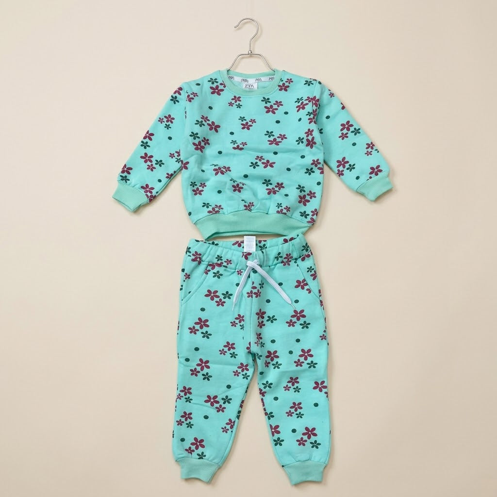 Green Floral Fleece Tracksuit