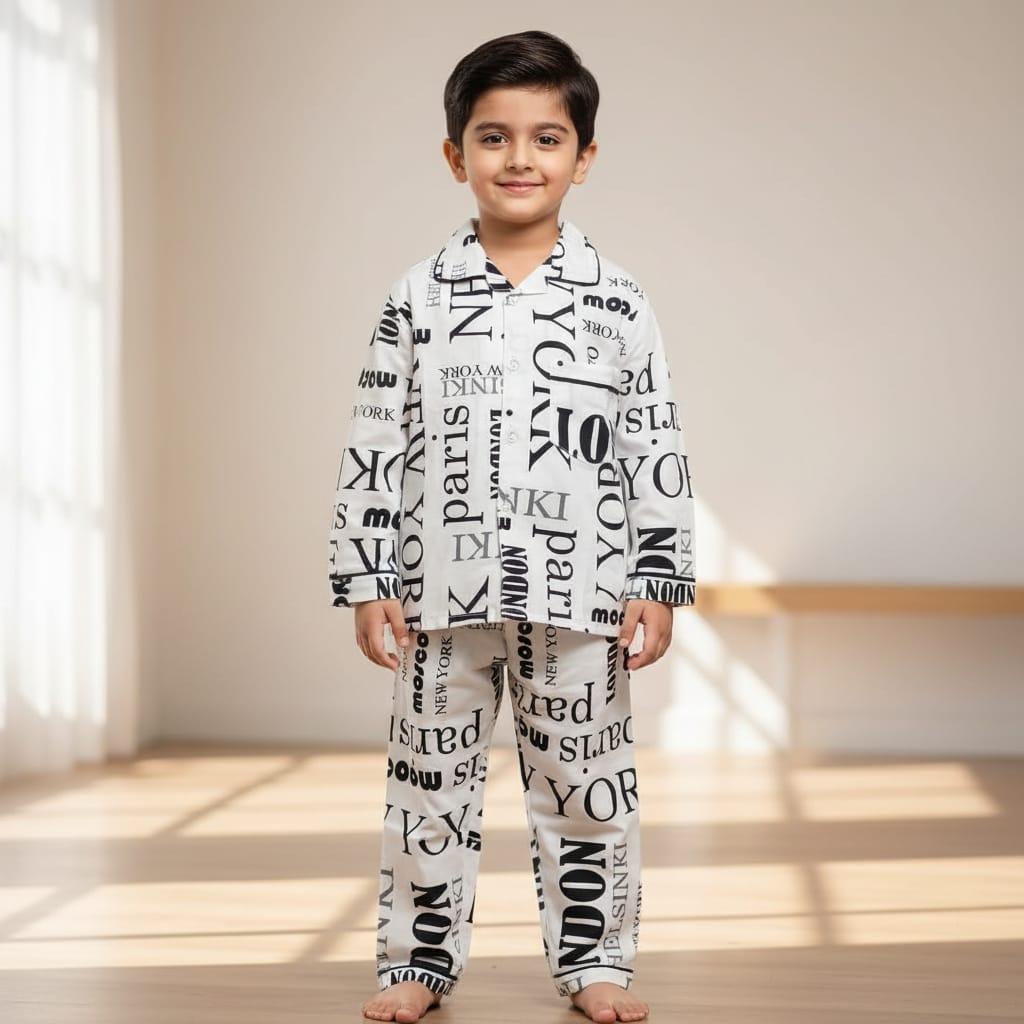 Newspaper Print Cotton Nightsuit