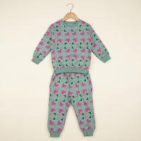 Pink Hearts In Green Fleece Tracksuit