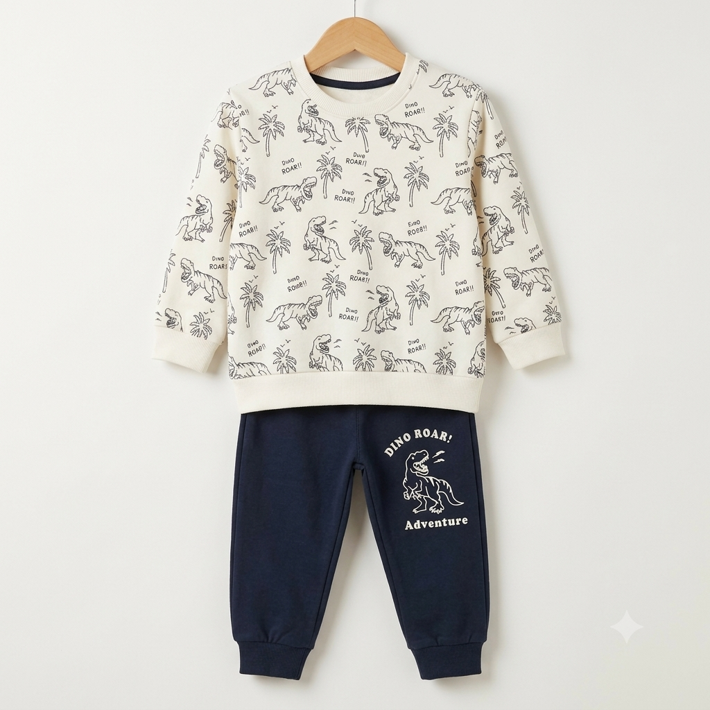 Dinosaur Blue Print Fleece Tracksuit