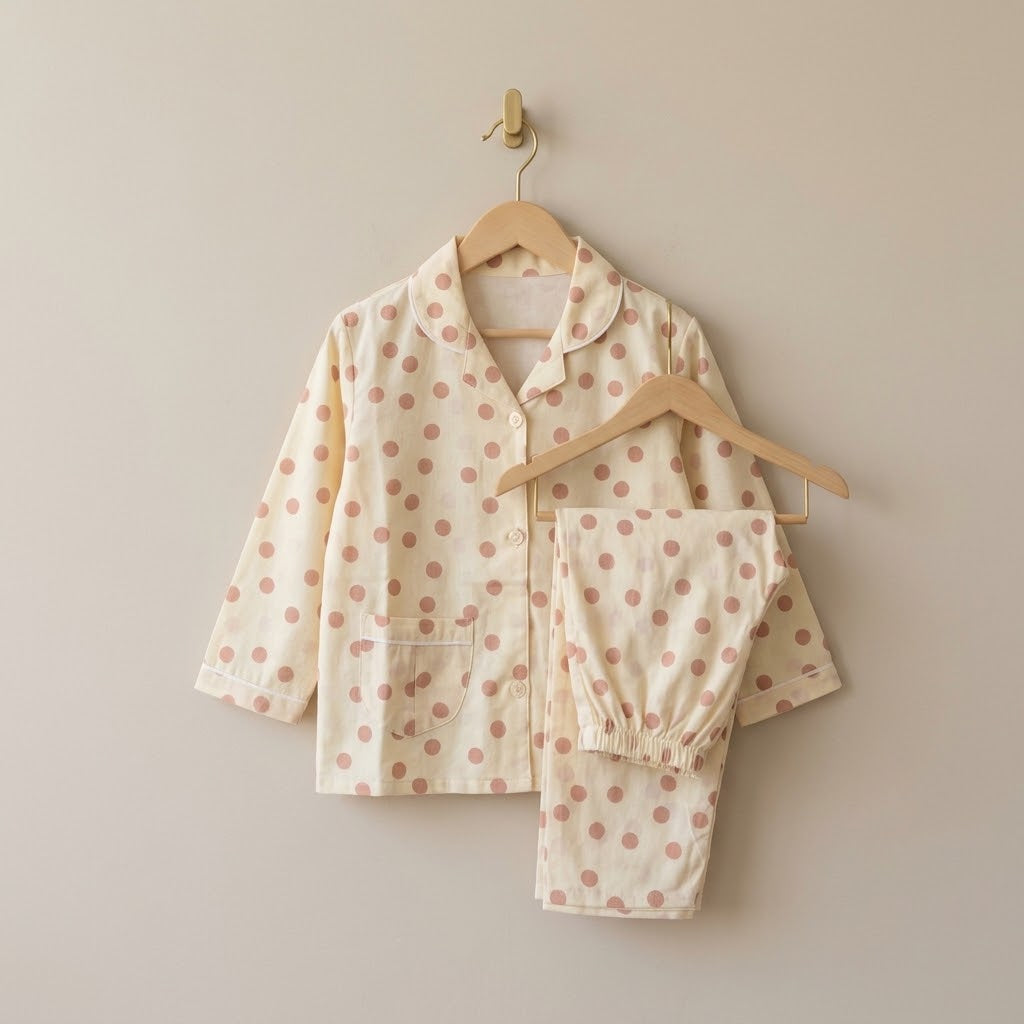 Polka Peach Cotton Nightsuit