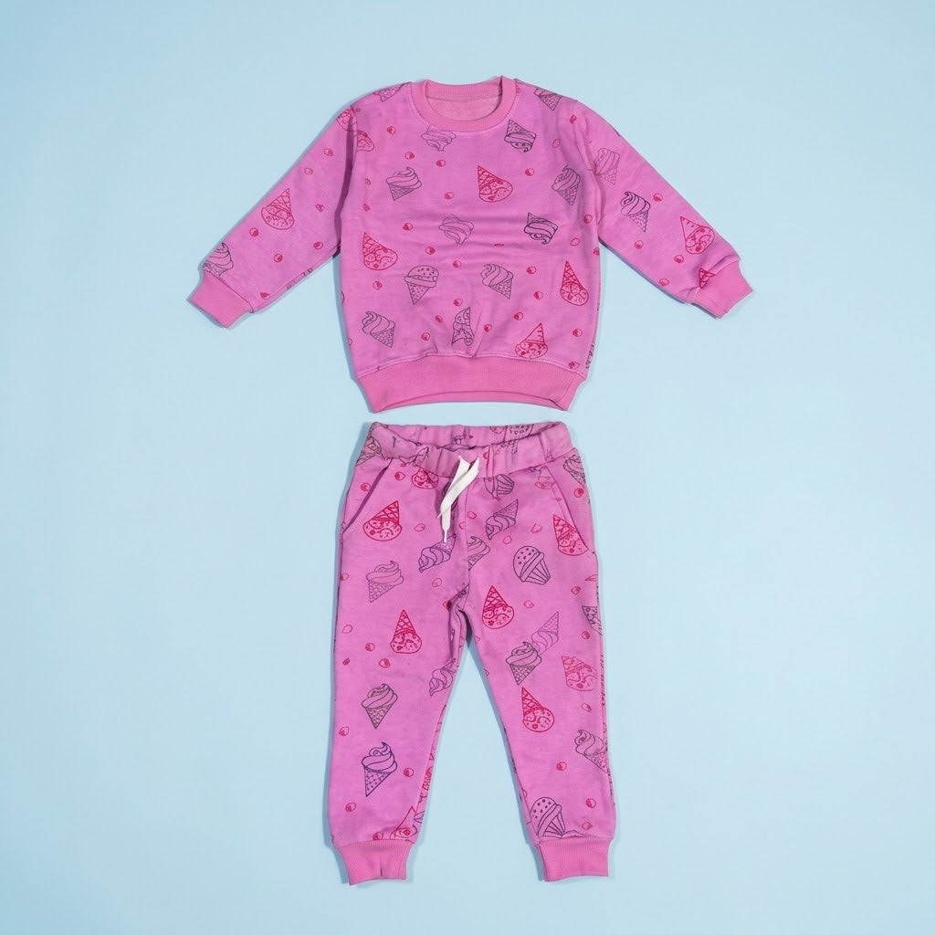 Icecream Cone In Pink Fleece Tracksuit