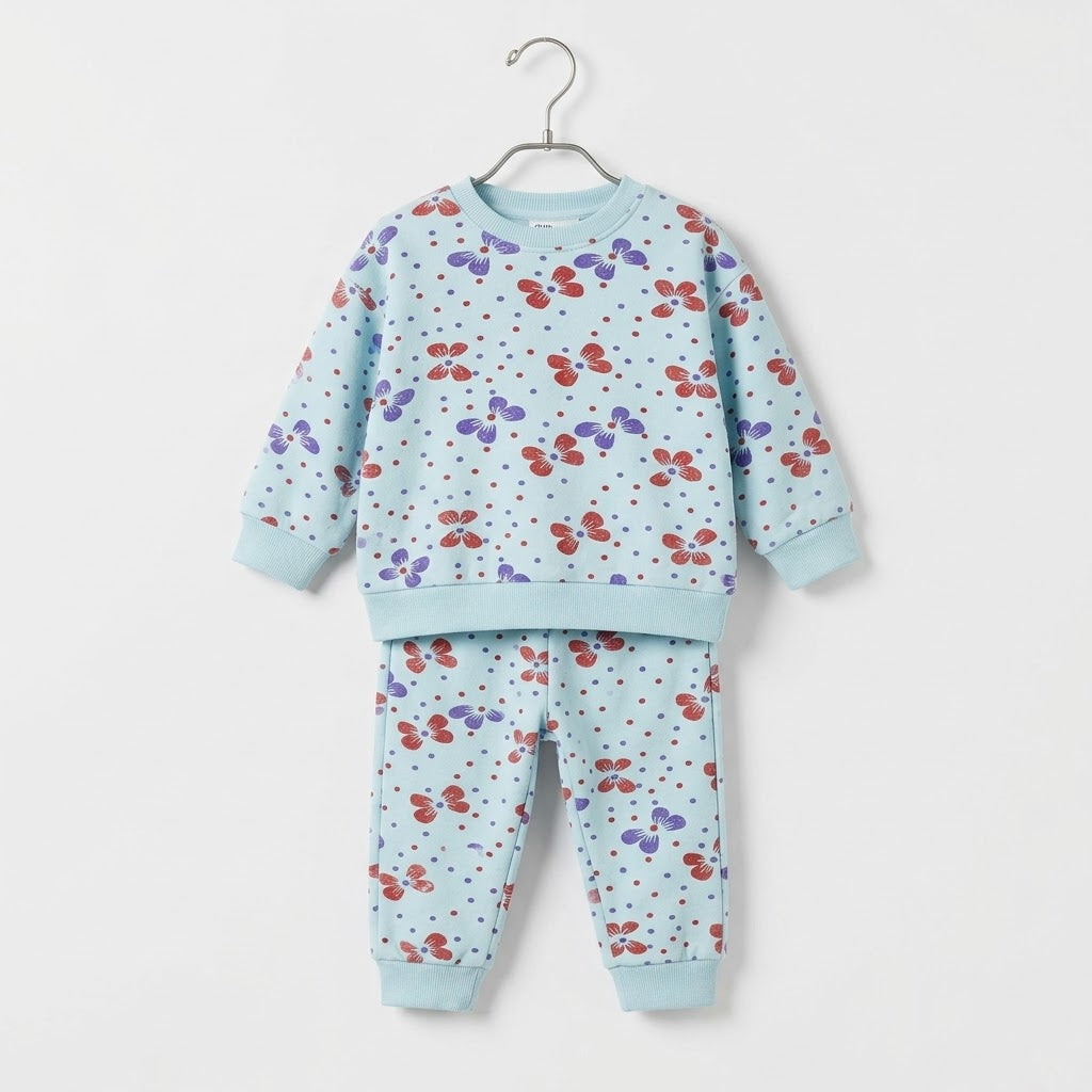 Floral Blue Fleece Tracksuit