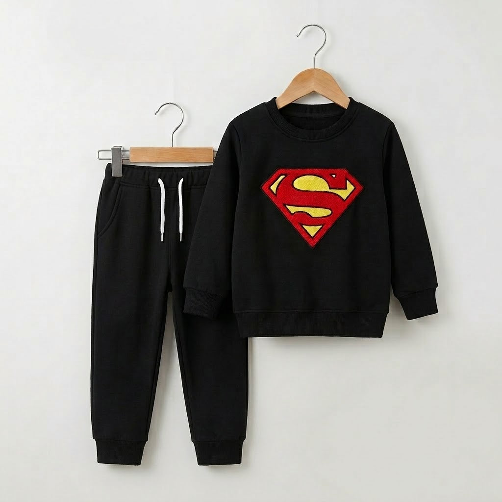 Embroided Superman Black Fleece Tracksuit