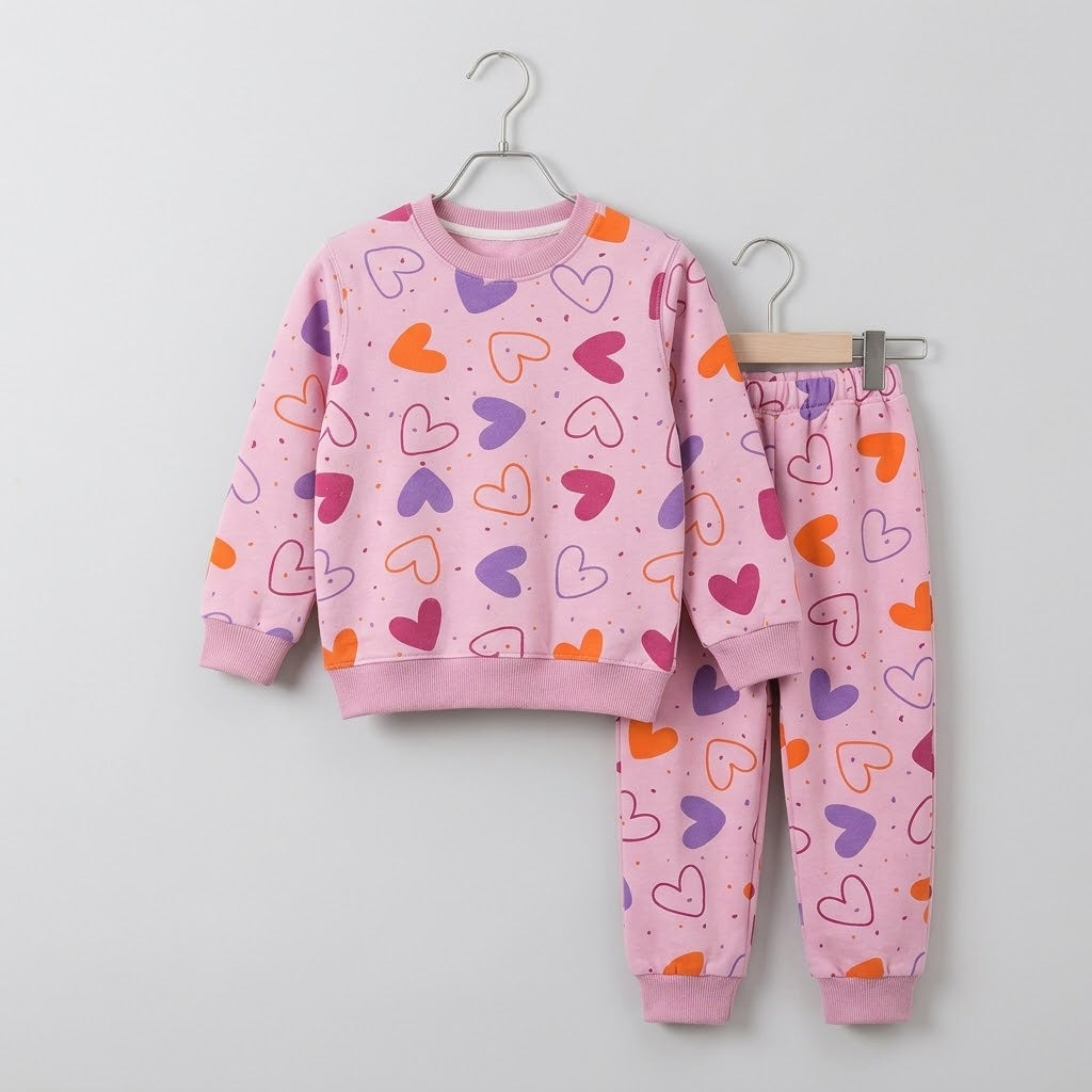 Colored Hearts In Pink Fleece Tracksuit