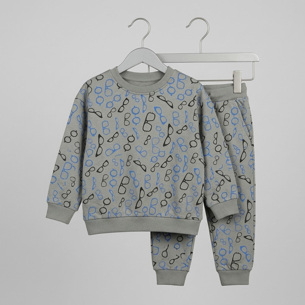 Glasses Greenish Gray Boys Fleece Tracksuit