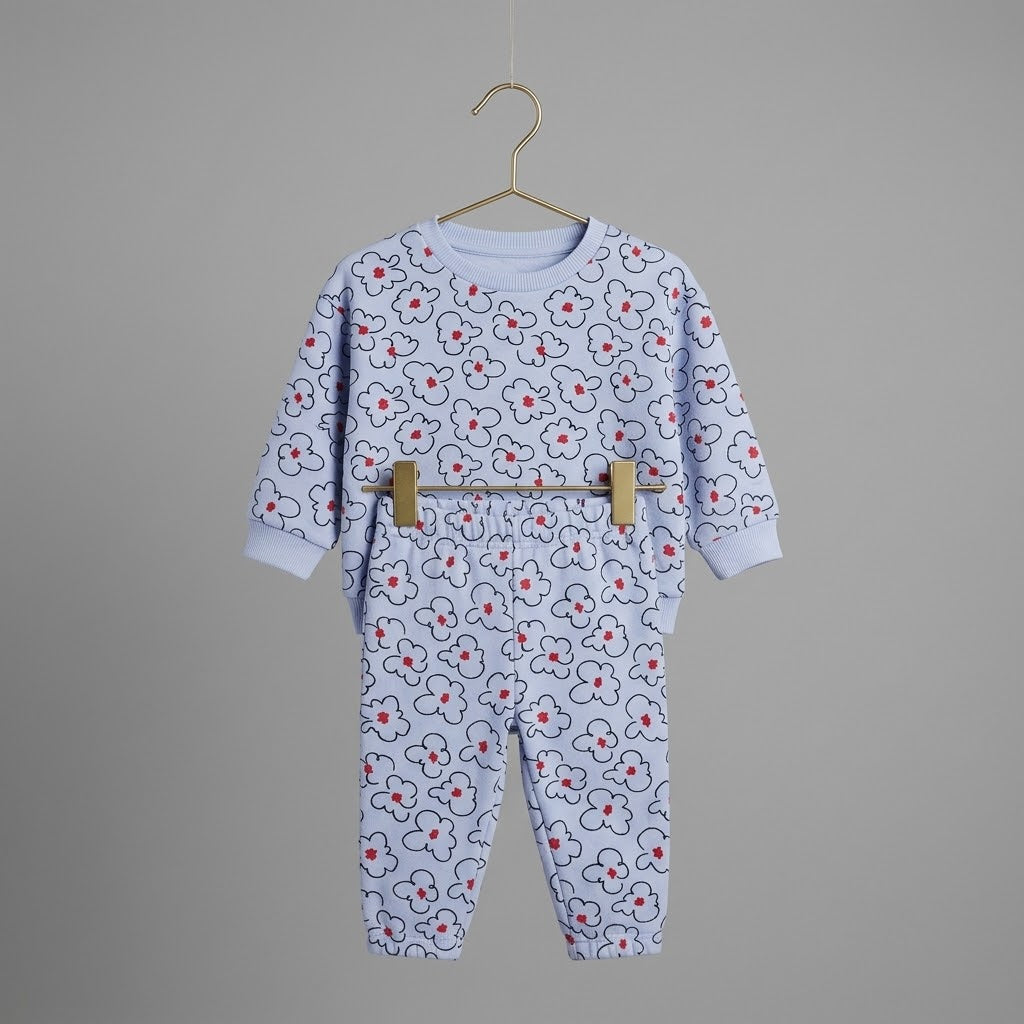 Blue and Red Floral Fleece Tracksuit