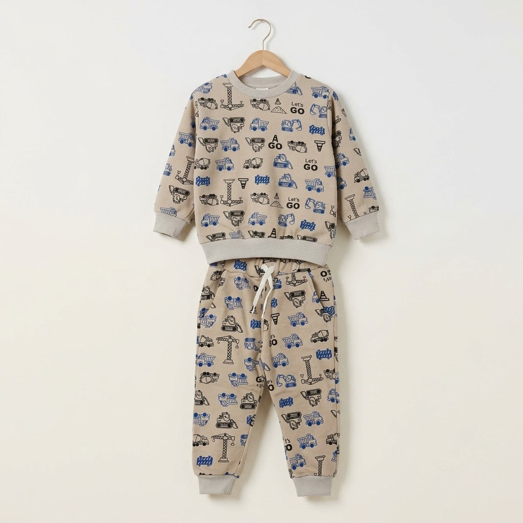 Lets Go Cars In Beige Fleece Tracksuit