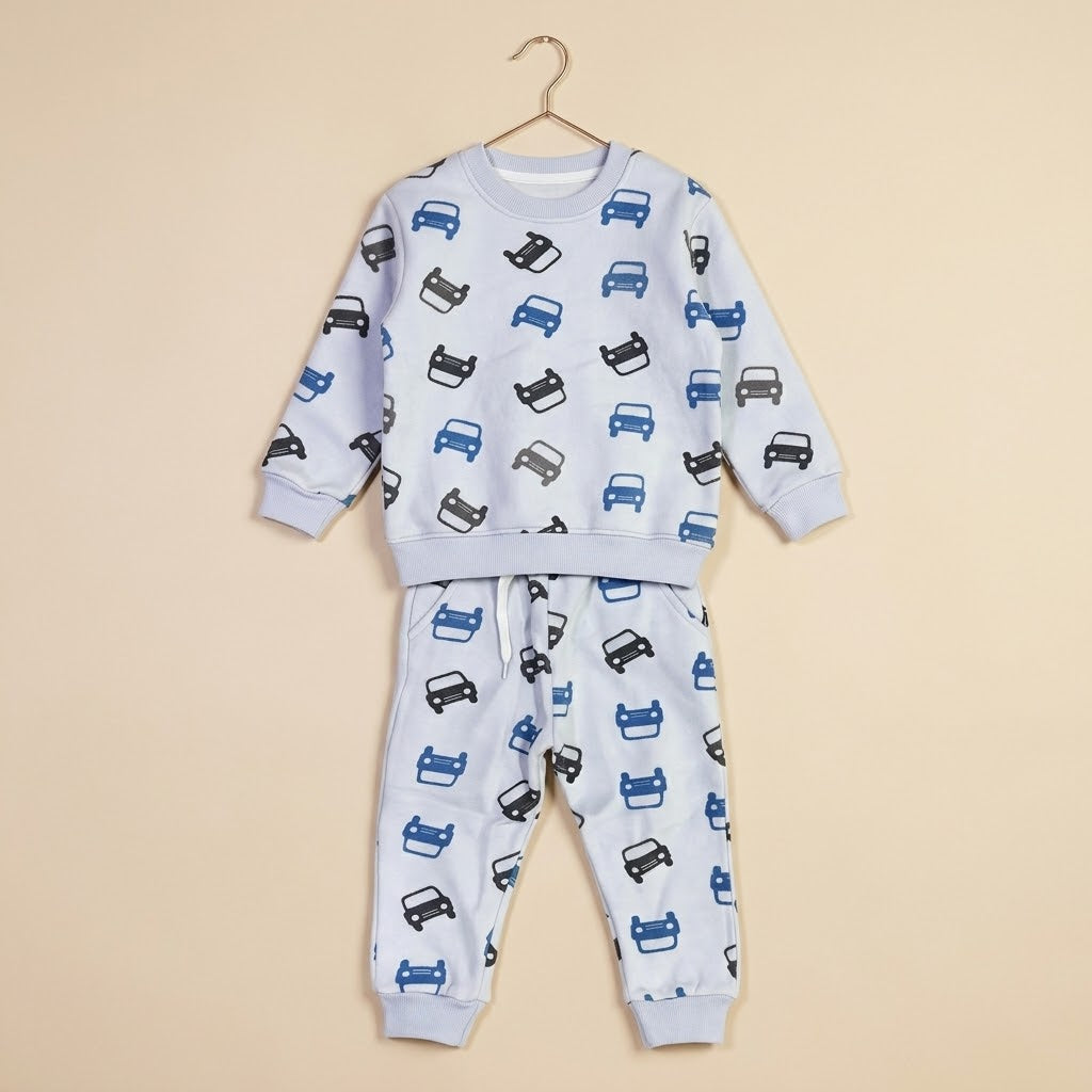 Cars In Light Blue Fleece Tracksuit