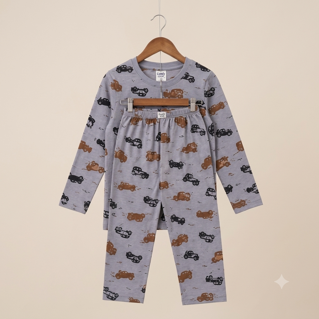 Cars Brown Full Sleeves Cotton Jersey Nightsuit