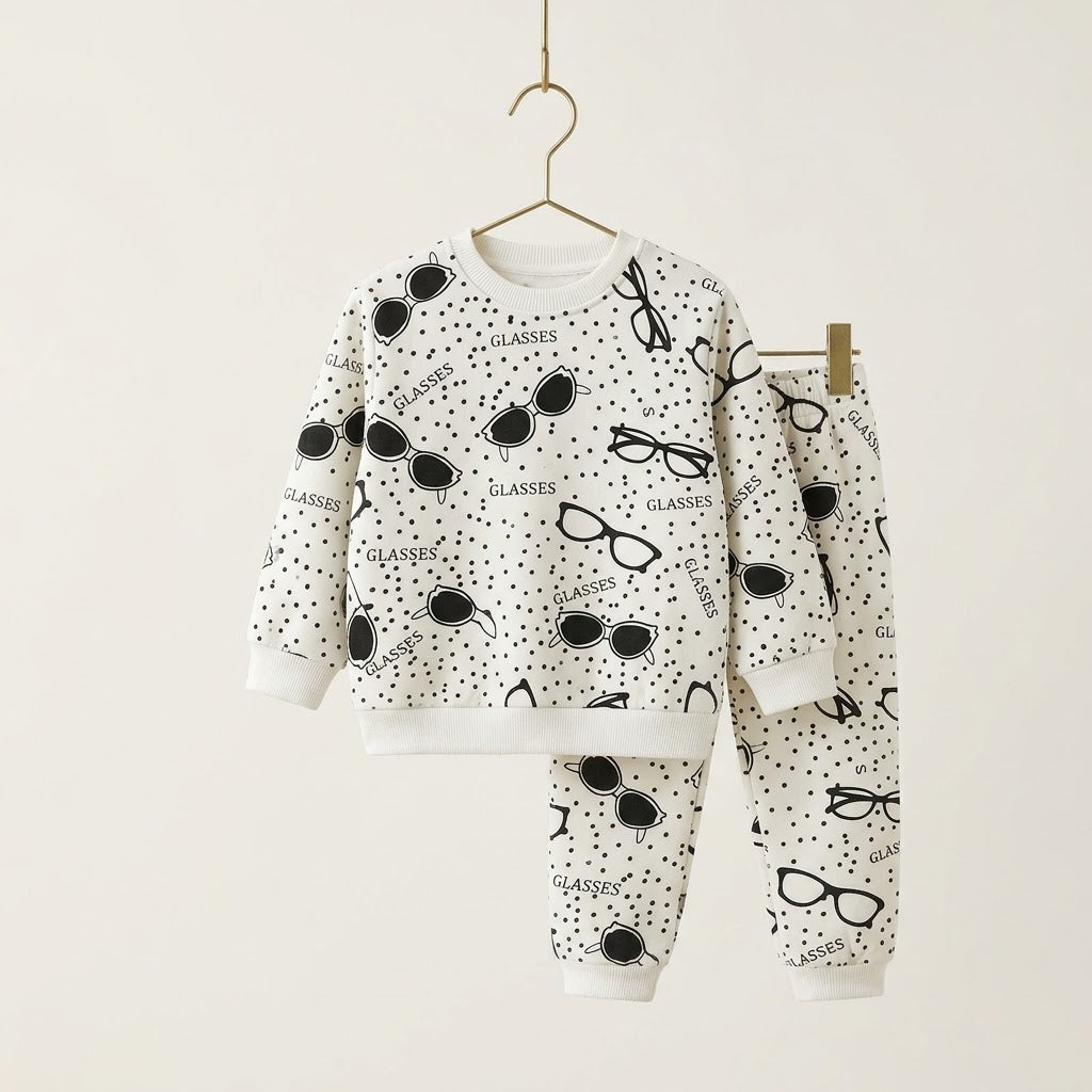 Glasses in Beige Fleece Tracksuit