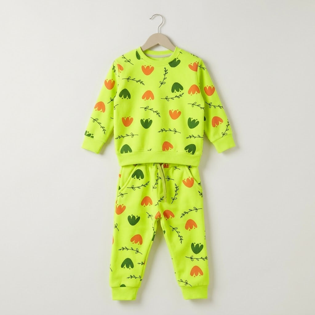 Neon Yellow Floral Fleece Tracksuit
