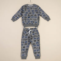 Blue Cars In Gray Fleece Tracksuit
