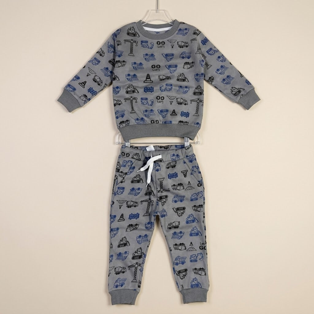 Blue Cars In Gray Fleece Tracksuit