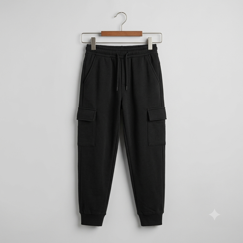 Cargo Fleece Black Trousers