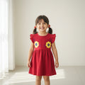 Red with Yellow Flowers Cotton Jersey Frocks