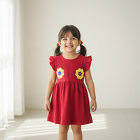 Red with Yellow Flowers Cotton Jersey Frocks