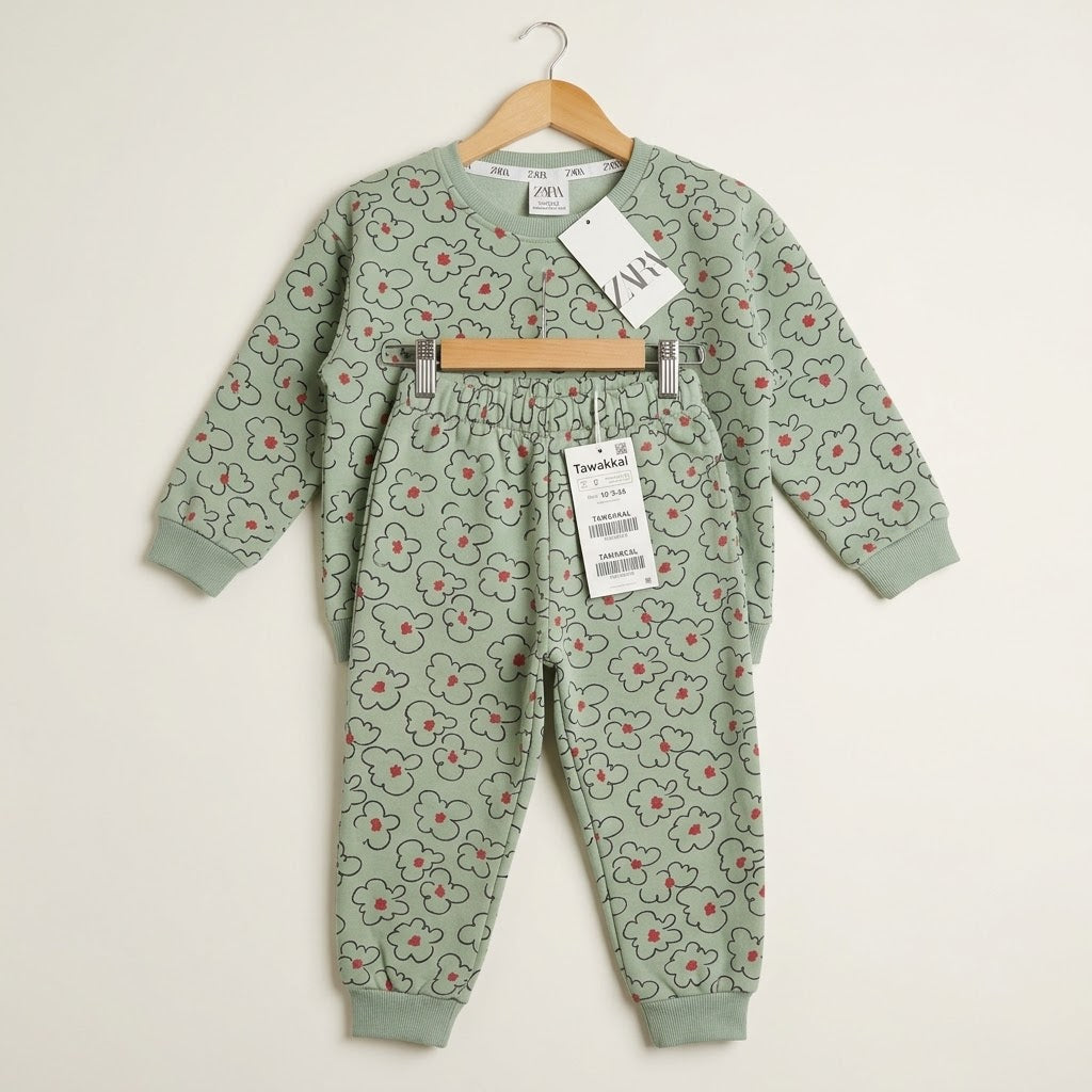 Green and Red Floral Fleece Tracksuit