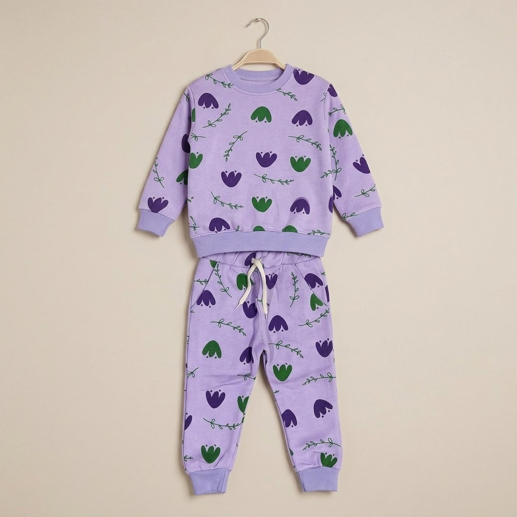 Flowers In Purple Fleece Tracksuit