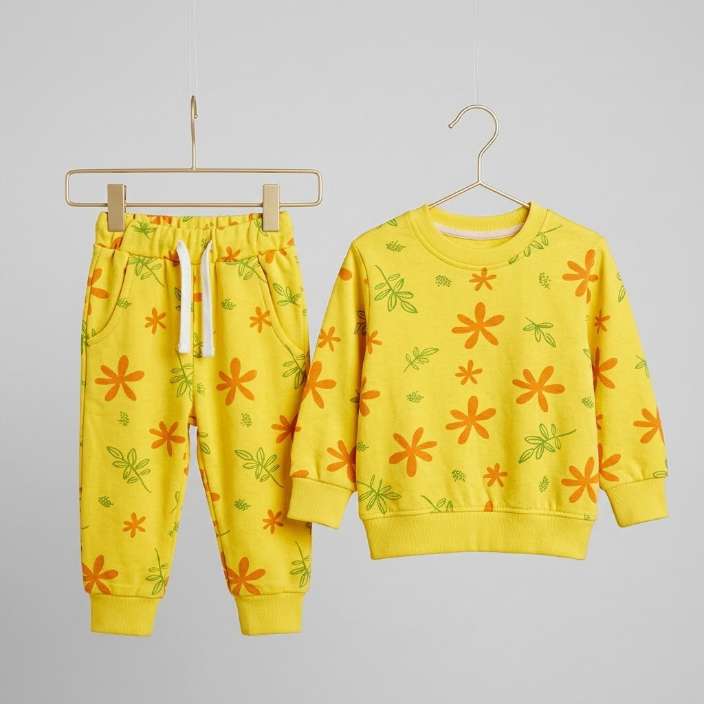 Yellow Floral Fleece Tracksuit
