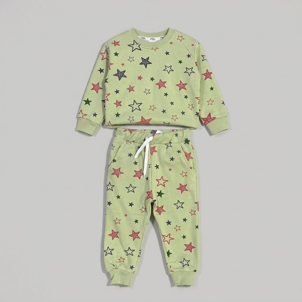 Stars In Yellowish Green Fleece Tracksuit