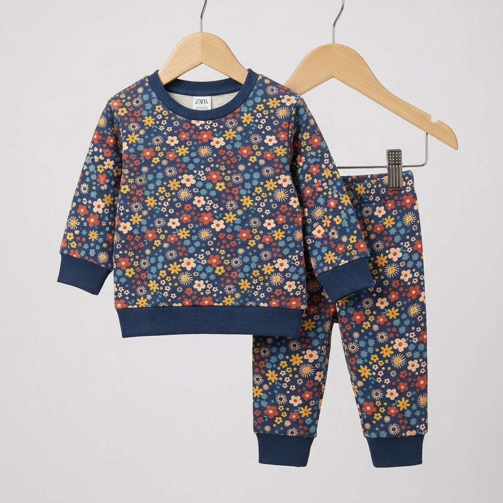 Floral Blue Fleece Tracksuit