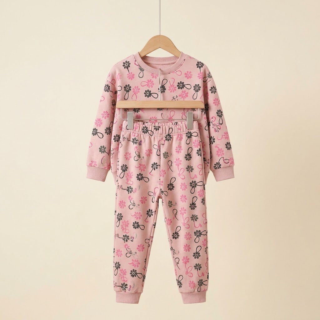Floral Dull Peach Fleece Tracksuit