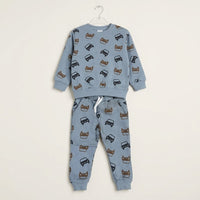 Cars In Grayish Blue Fleece Tracksuit