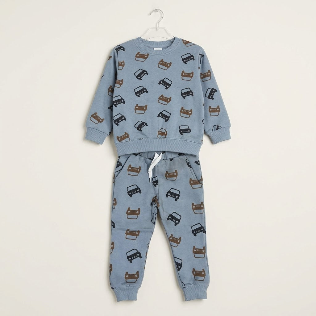 Cars In Grayish Blue Fleece Tracksuit